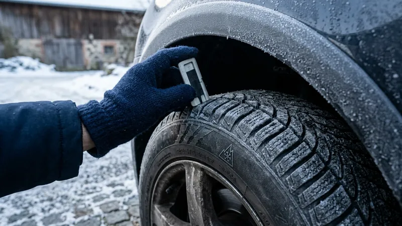 Profiltiefenmesser in der Lauffläche eines Winterreifens